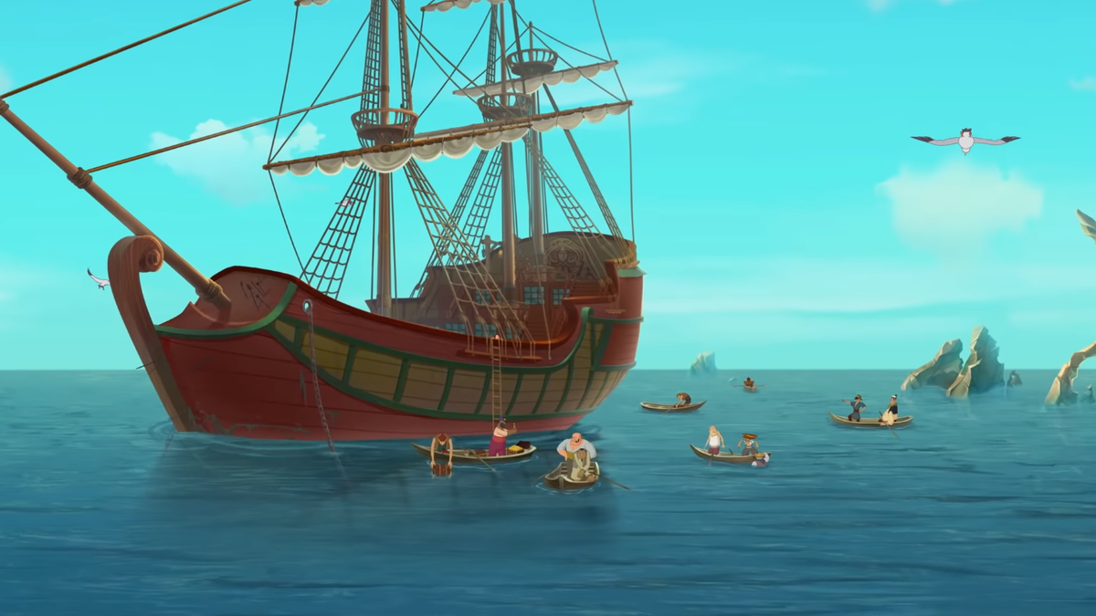 Такие корабли можно заметить в мультфильмах "Ход конем" и "Морской царь"