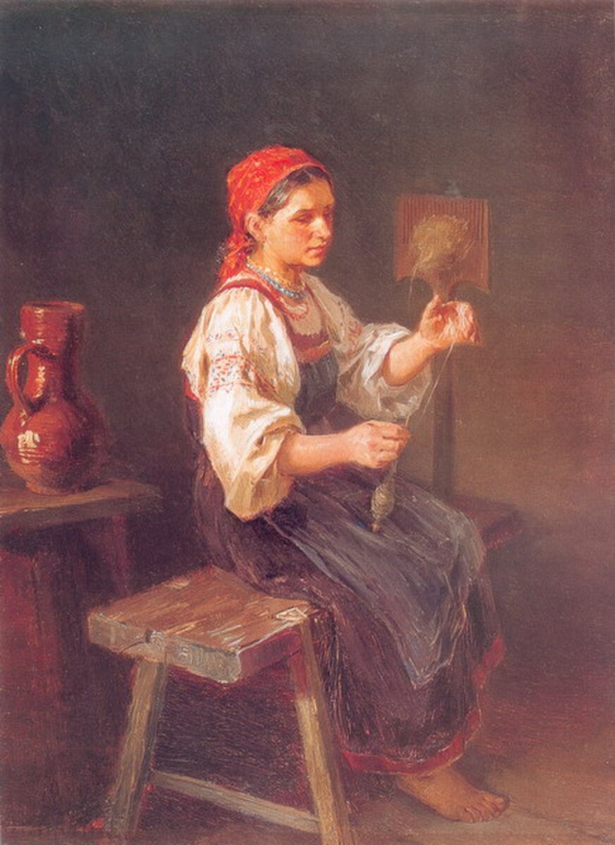 Какой предмет русской женщины хозяйки. Художник Журавлев Фирс Сергеевич (1836-1901) - Боярышня. Илларион прянишников Пряха. Журавлев Пряха картина. И М прянишников Пряха