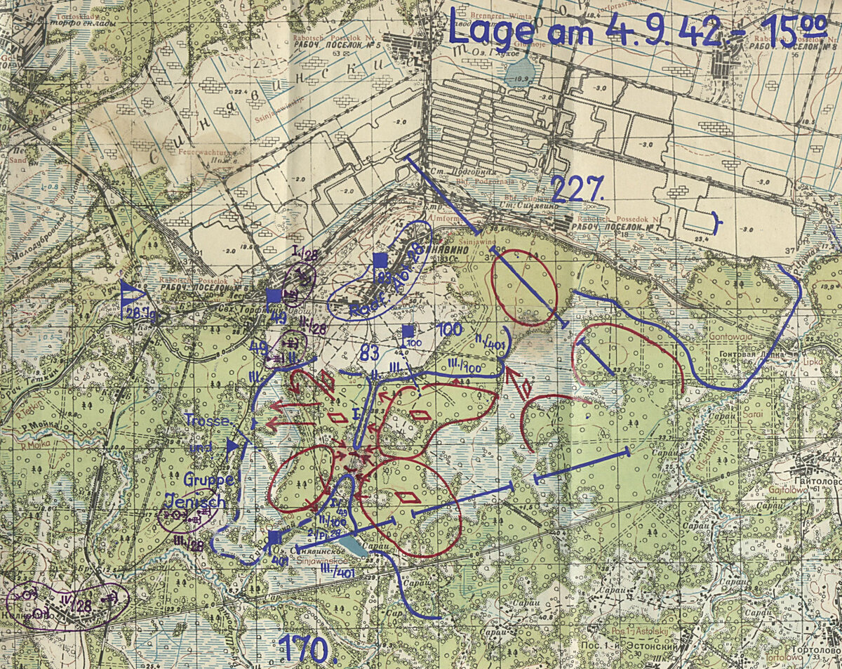 Карта обстановки к 15:00 04.09.1942.