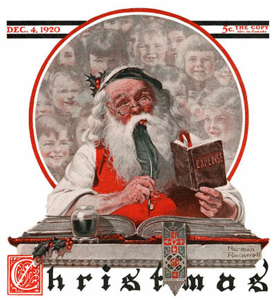 Норман Роквелл. Санта Клаус и книга расходов. 1920. 
