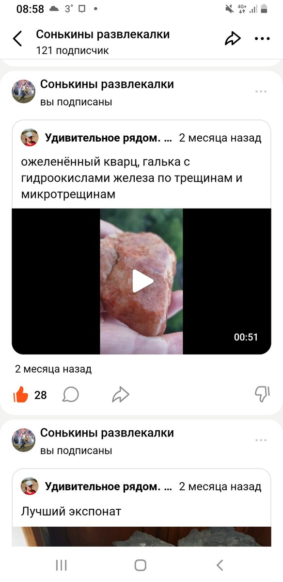 Скрин ленты канала с неправильными репостами.