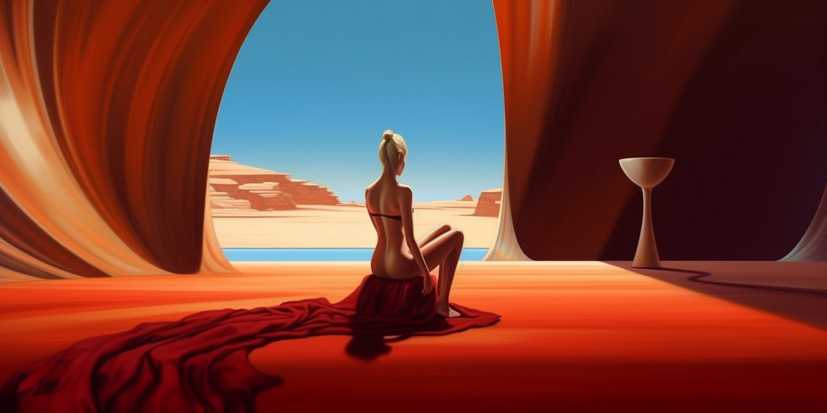 Девушка сидит с видом на пустыню и море