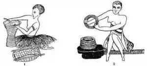 Изготовление керамики:  а — спирально-жгутовым способом; б — налепом