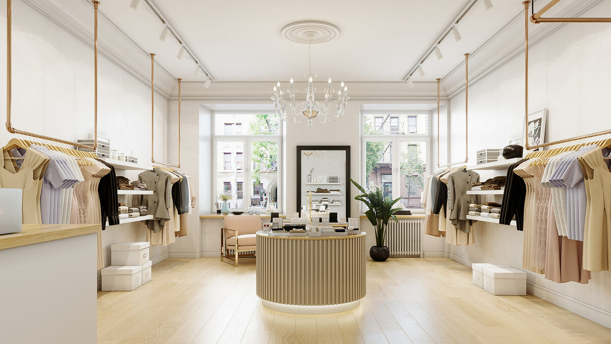Интерьер шоурума женской одежды 