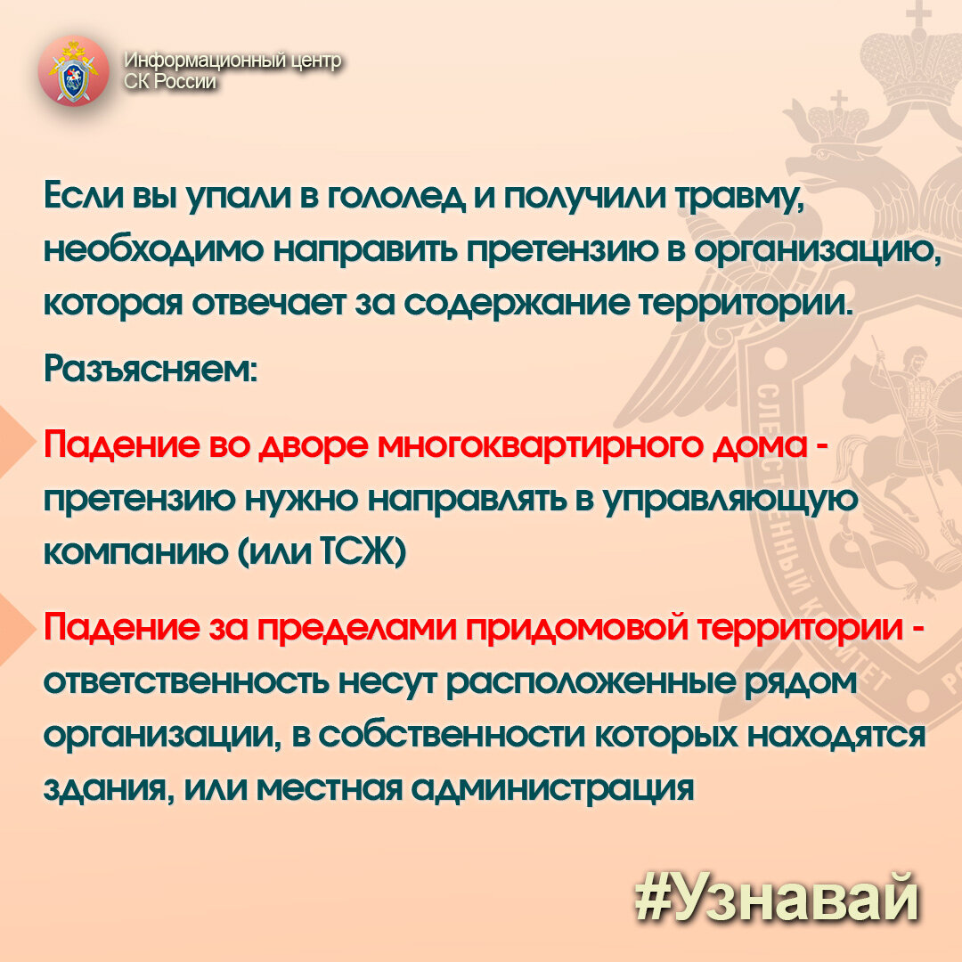 Упал в гололед и получил травму? | Информационный центр СК России | Дзен