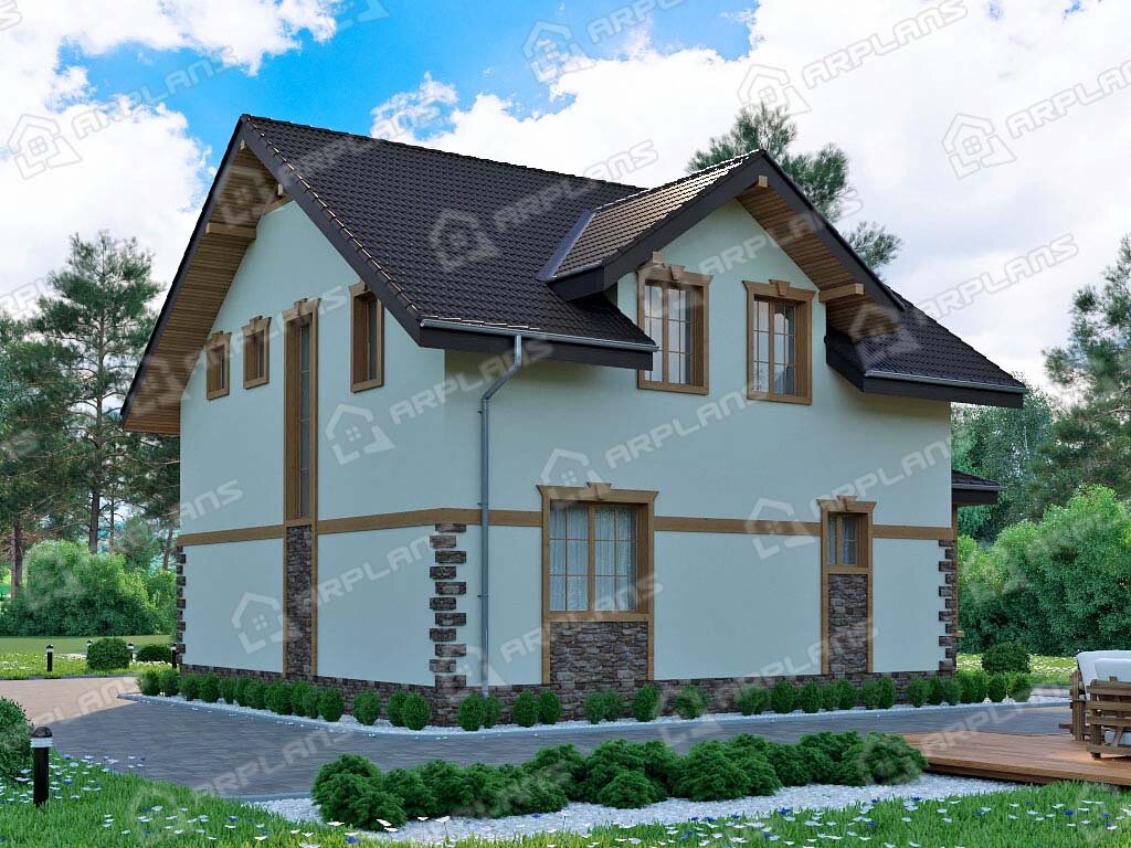 Фото 2 двухэтажного мансардного дома из газобетона с 3 спальнями и гостевой, 140 кв м. Источник arplans.ru Проект К-289 