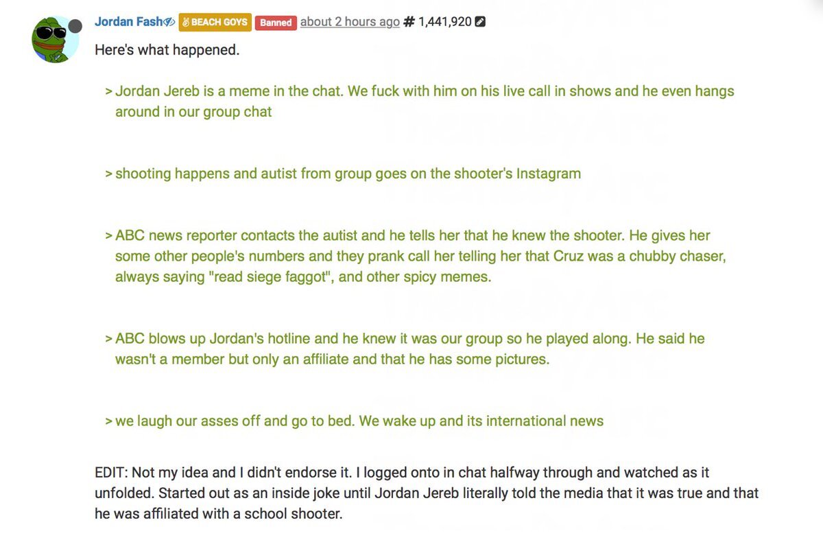 Источник: http://www.thegatewaypundit.com/2018/02/stunning-adl-ap-used-larper-4chan-source-push-nikolas-cruz-white-supremacist-conspiracy/