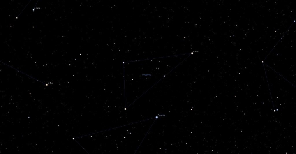 Созвездие Индеец, вид в программе планетарии Stellarium