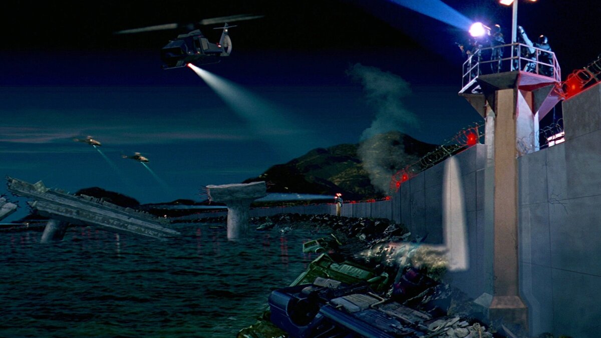 Нет, это не скриншот из компьютерной игры конца 90-х. Вы не поверите, но на таком феерически бездарном уровне нарисована ВСЯ цифровая графика "Побега из Лос-Анджелеса".  