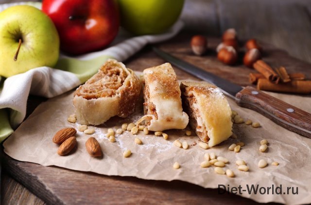 Штрудель из лаваша с яблоками и орехами, пошаговый рецепт с фото