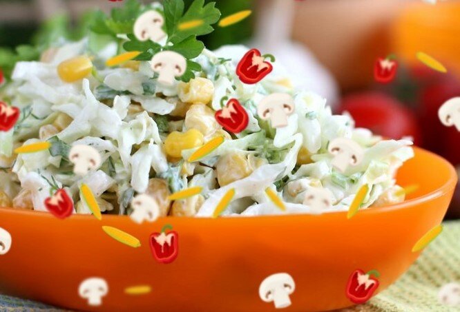 Салат из жареных шампиньонов и кукурузы