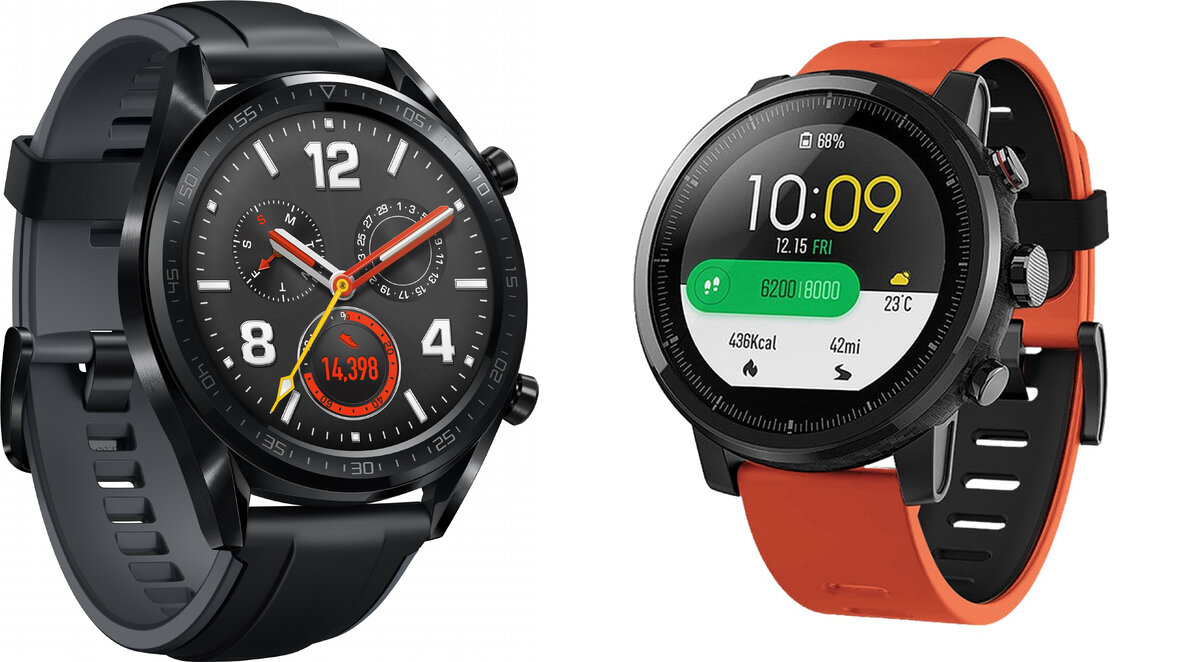 Слева Huawei Watch GT, справа Amazfit Stratos. На мой взгляд, обе модели очень симпатичные.