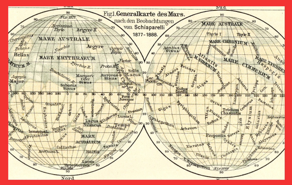 Первая карта название. Карта Марса Джованни Скиапарелли, 1877.. Первая карта Марса 1840. Джованни Скиапарелли карта Марса. Карта Марса 1877 Скиапарелли.