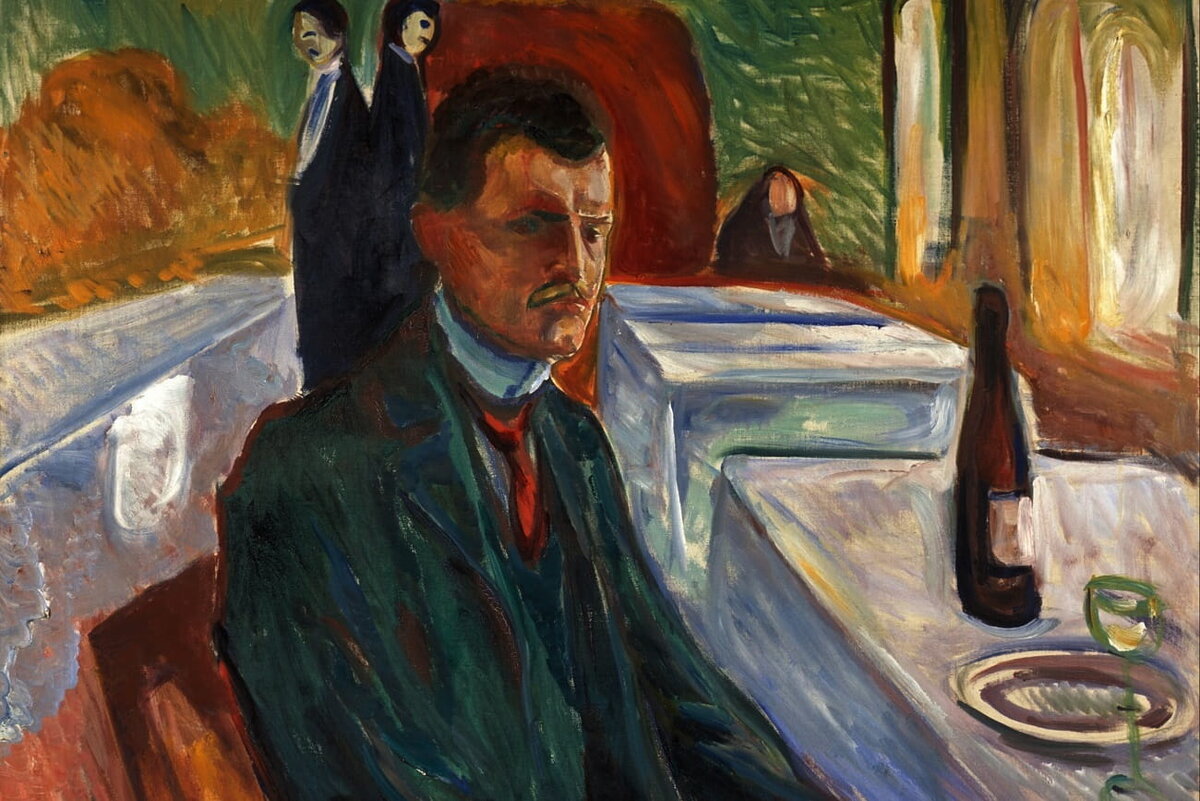 Эдвард Мунк «Автопортрет с бутылкой вина» (1906 г.) / Google Art Project