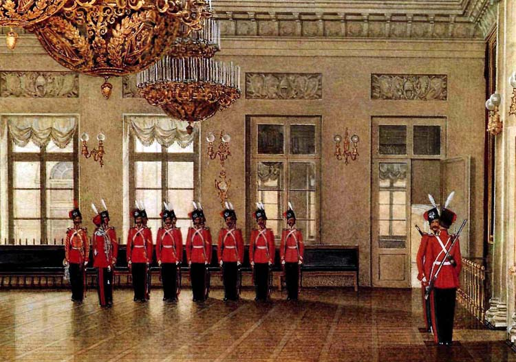Э. Гау. Караул лейб-гвардии Казачьего полка в Зимнем дворце, 1866