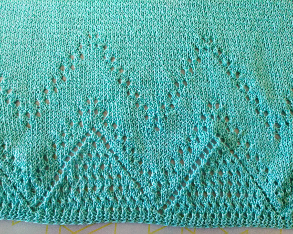 ажур по нижнему краю, изменен мной на "через ряд" от первоначальной схемы (т.е. добавлены изнаночные ряды)