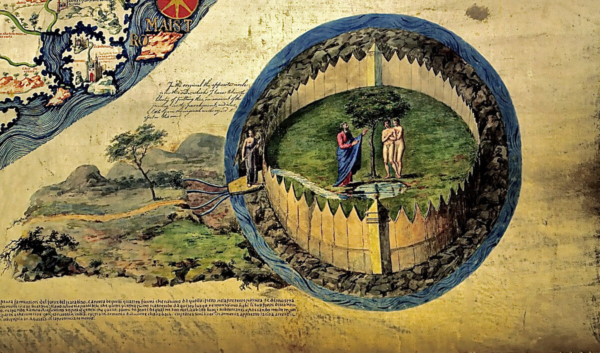 Рай на Карте Фра Мауро (1450 гг) - карте плоского мира в исполнении венецианского монаха Фра Мауро