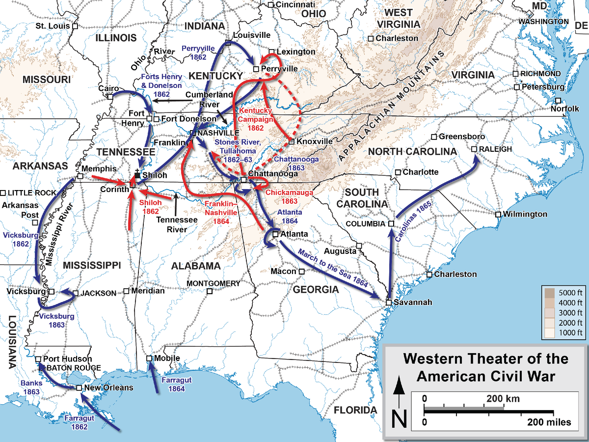 Боевые действия в 1862 - 1865 гг. на западном театре военных действий. 