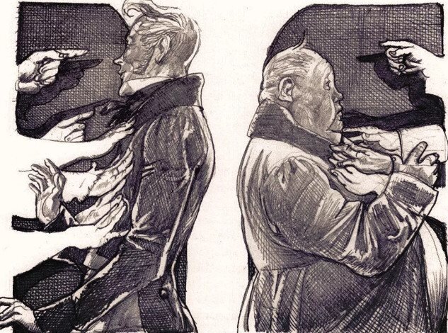 Иван Иванович и Иван Никифорович. Иллюстрация к повести с сайта https://cultshop.ru/