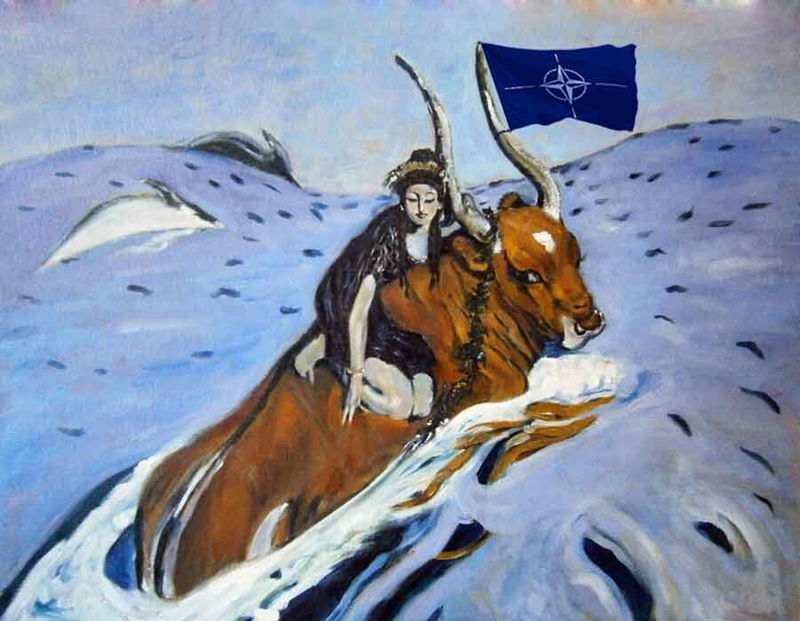 Мой коллаж на основе картины В.А. Серова «Похищение Европы» и флага НАТО.