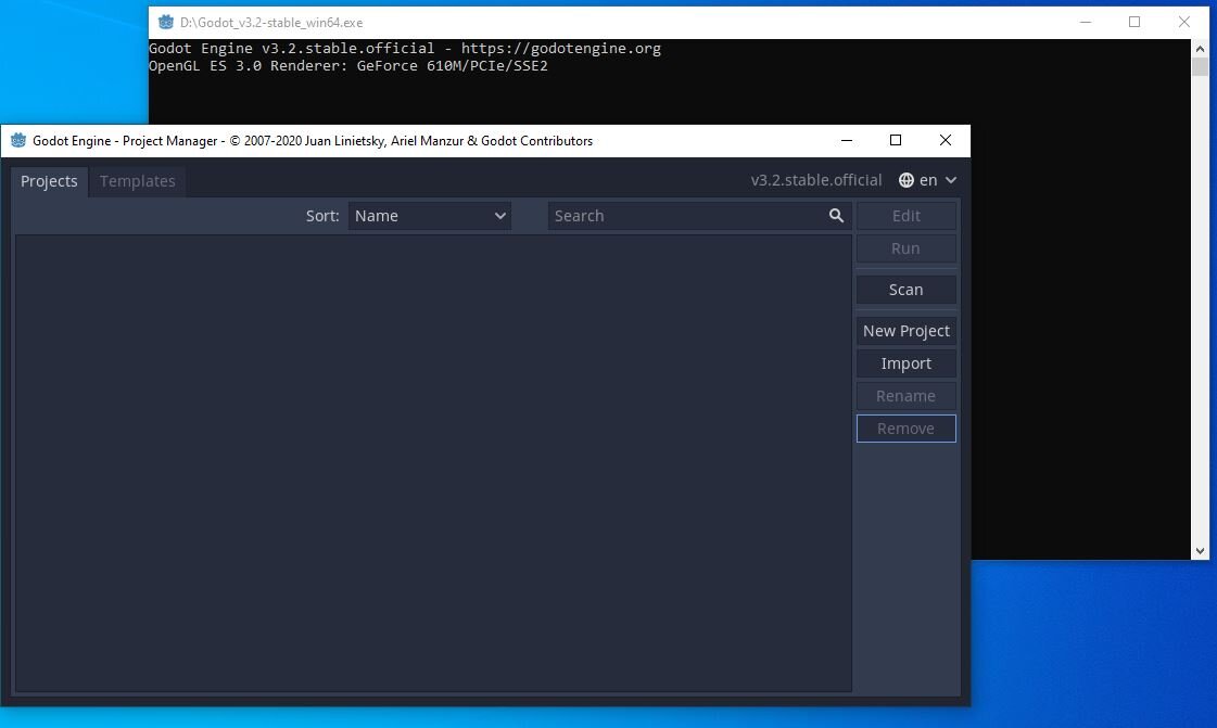 Вот так выглядит запущенный godot engine на пк