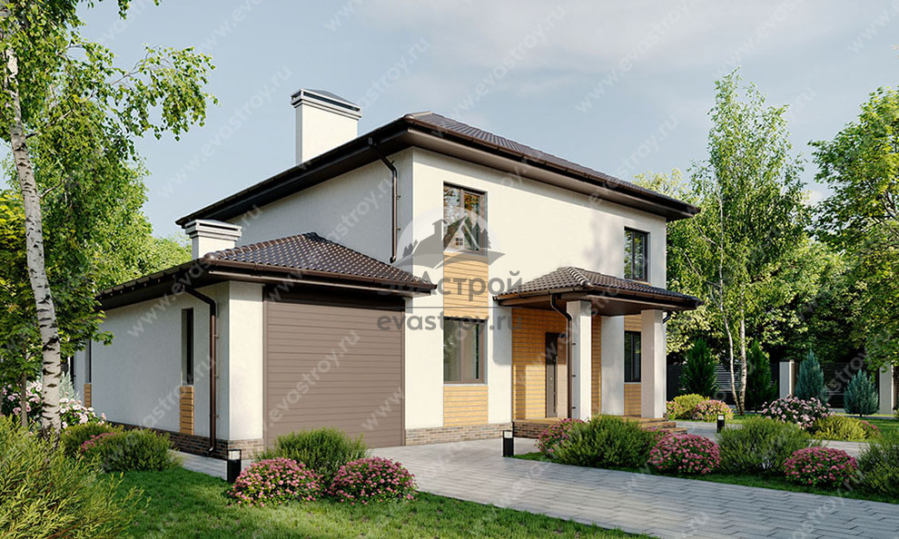 Проект двухэтажного дома 189 м2 с одноместным гаражом и террасой - SRK-56