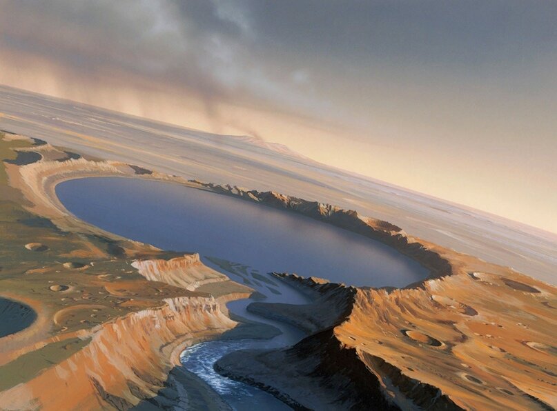 Озеро на Марсе в представлении художника.