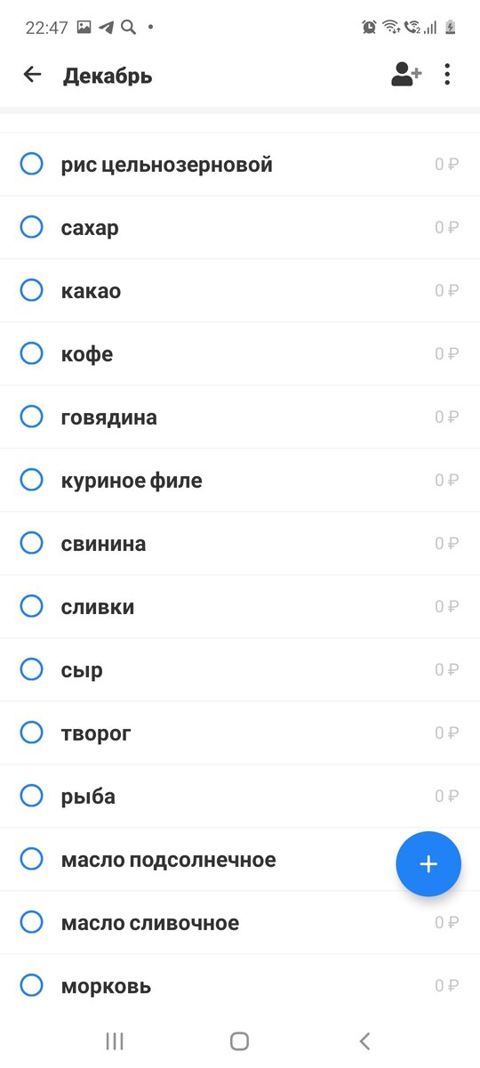 Список продуктов. 