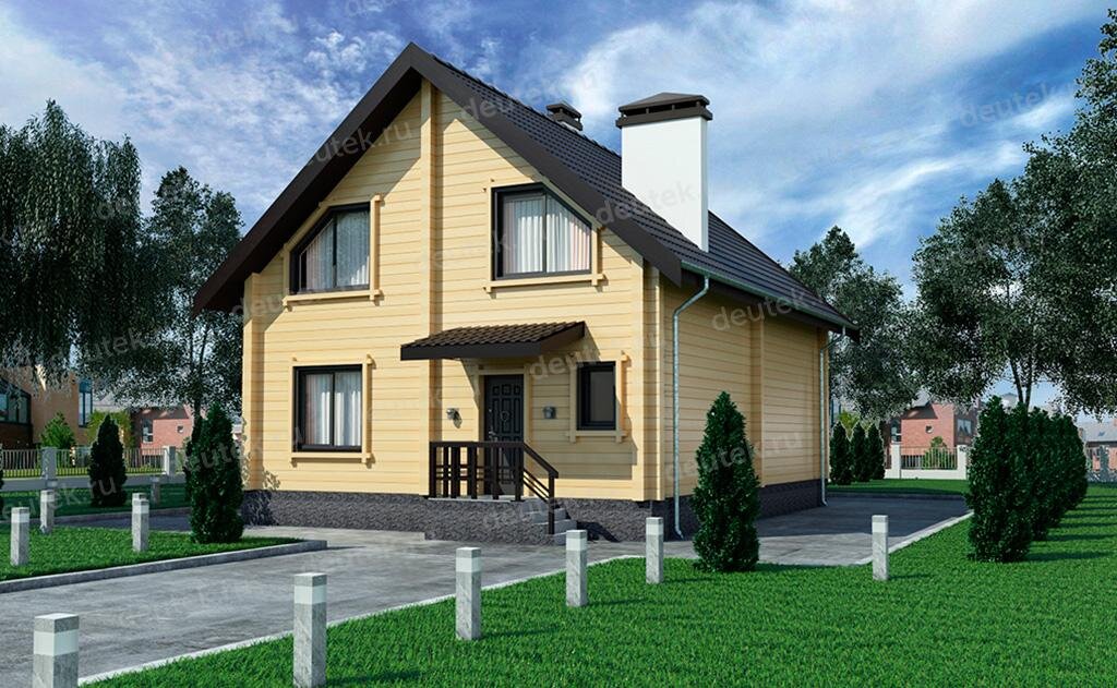 Проект деревянного дома 160 м2 из бруса с мансардой, террасой и балконом - DTW0022