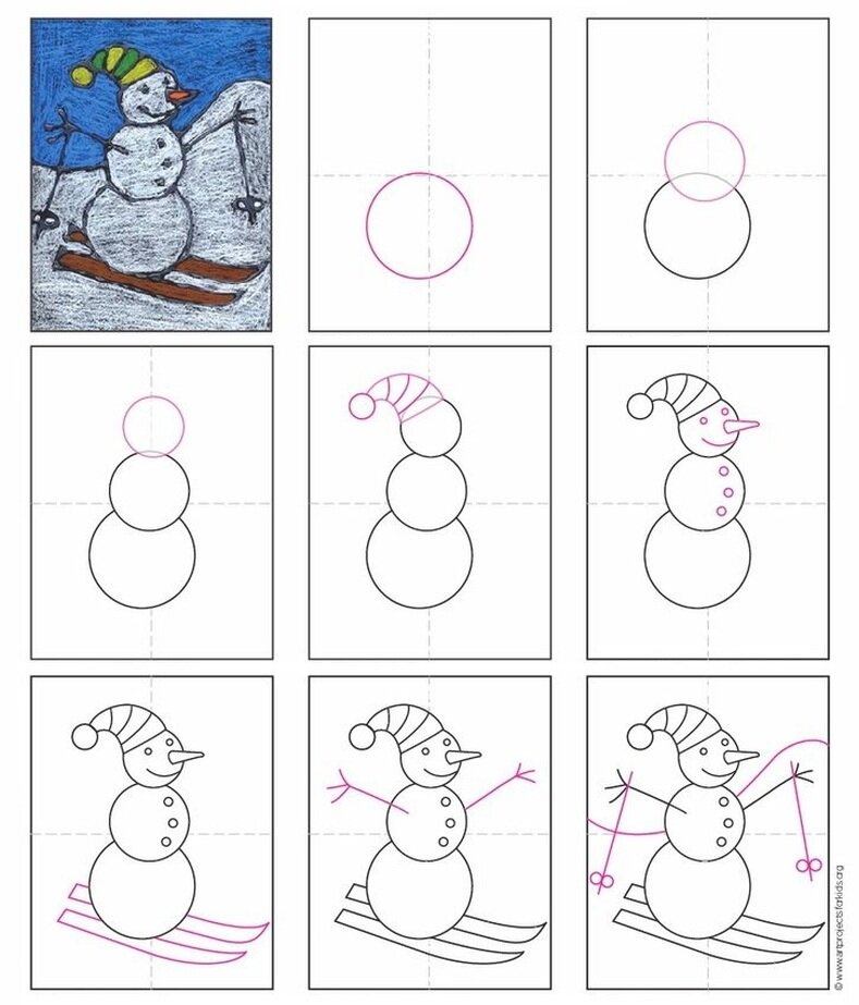 Пошаговое рисование для детей. Детские рисункипощагово. Пошаговое рисование снеговика для детей. Рисунки для детей 5 лет пошагово. Поэтапное рисование детском саду