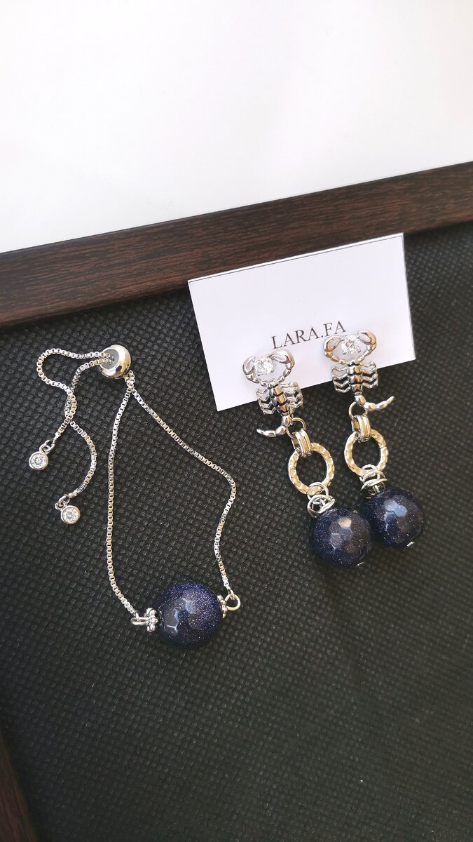 Красивый браслет из натурального синего Авантюрина, дизайн LARA.FA jewelry