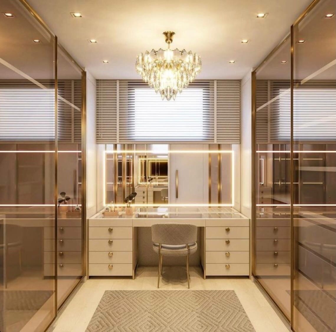 Реализованный проект мебельной фабрики Риока — вместительная гардеробная с туалетным столик для современной девушки