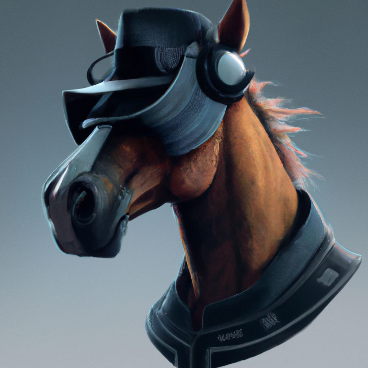 генерация по ключевым словам: Horse, Digital Art, Brown, Hat, Headphones, Cyberpunk