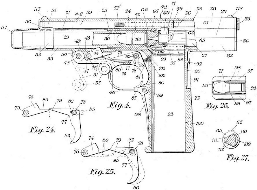 Схема пистолета Льюиса из патента.