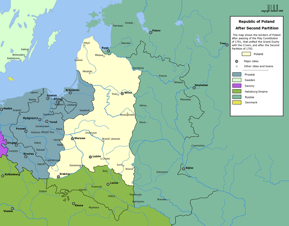 Польша в 1793 году. Источник: Разделы Речи Посполитой | это... Что такое Разделы Речи Посполитой?, https://dic.academic.ru/dic.nsf/ruwiki/46540https:/dic.academic.ru/dic.nsf/ruwiki/147716