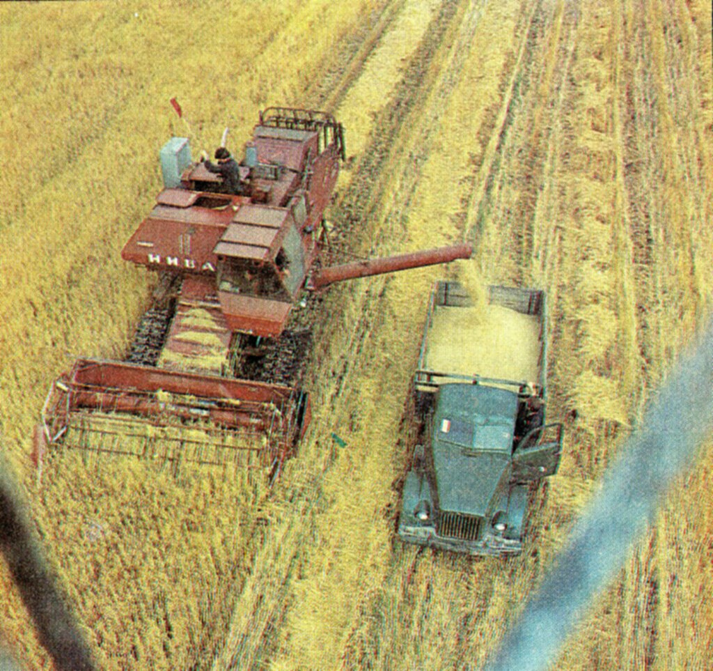 ГАЗ-51А, комбайн «Нива», Рязанская область, 1970-е года. Фотография ©  Г. Анохин