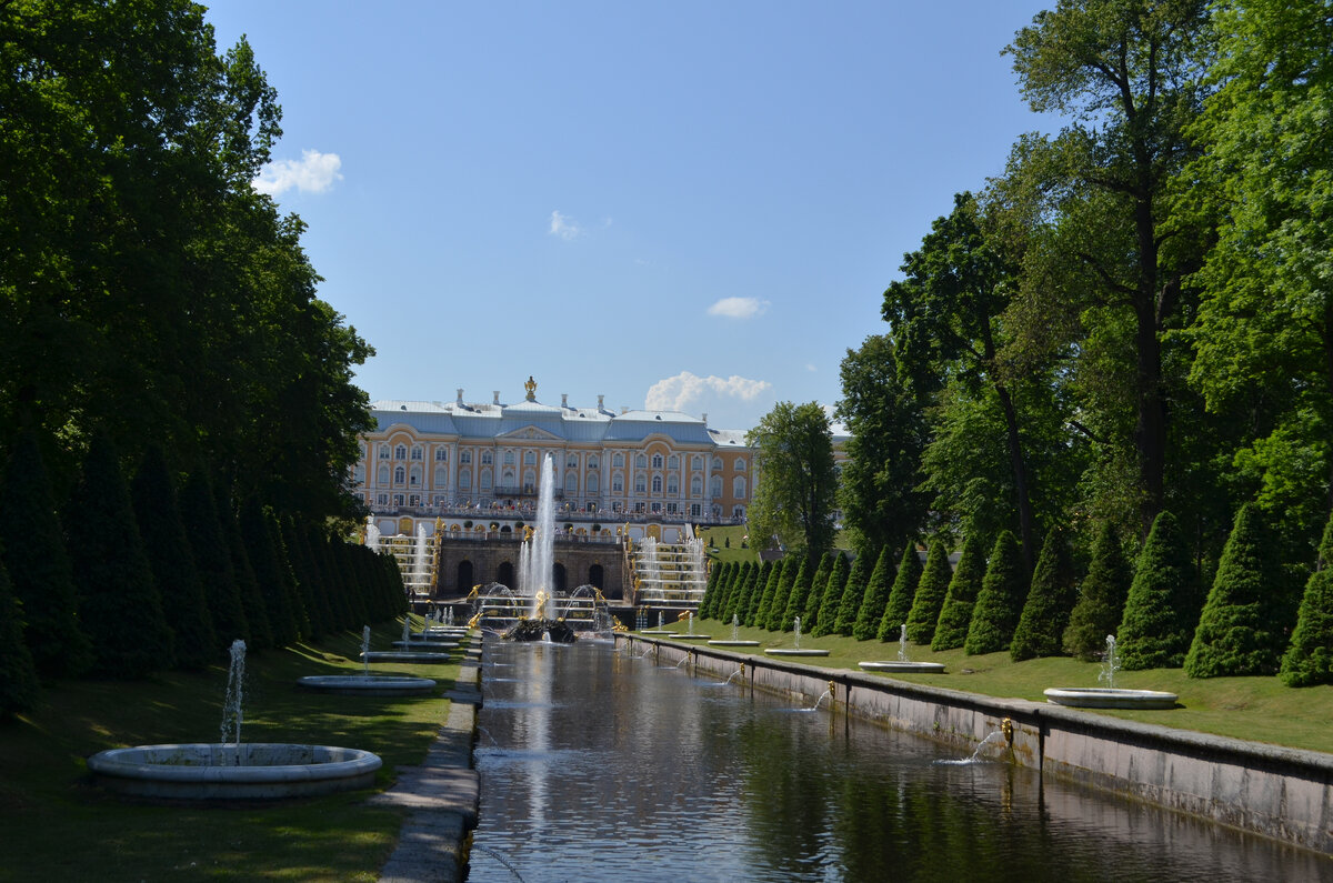 Прогулка в парке фонтанов Петергофа в 2021 году.