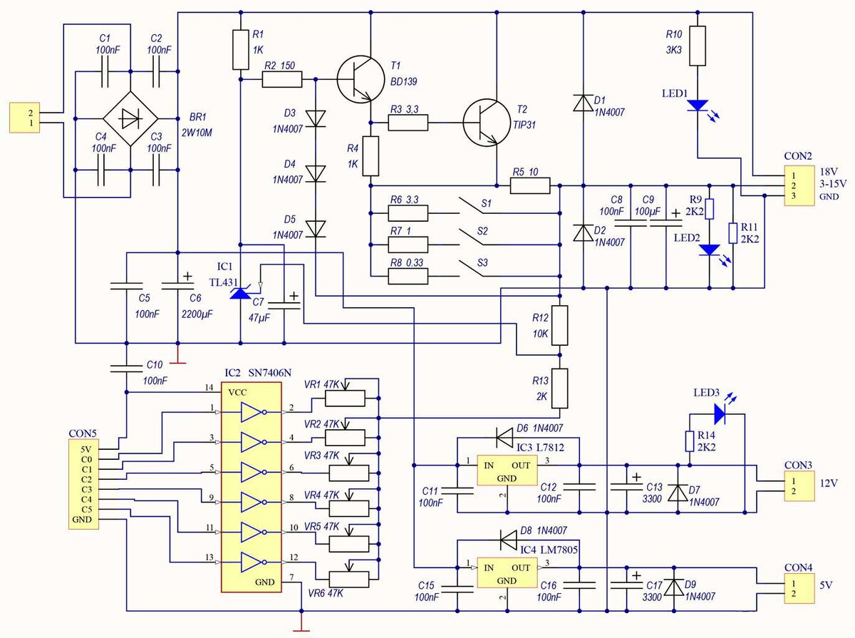 Принципиальная схема источника питания