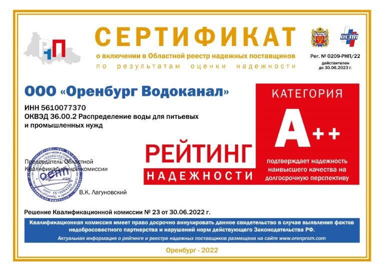    «Росводоканал Оренбург» прошел проверку на надежность и эффективность Кристина Просвиркина