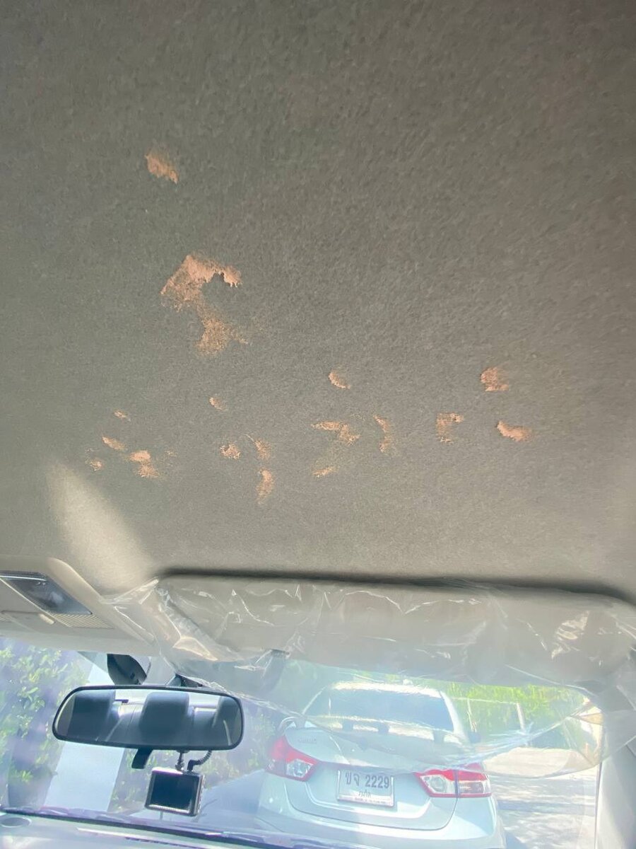 Начнём с самого необычного - это Грязь на потолке, какие то пятна, пальцы - да, да это самая частая жалоба после получения машины от арендаторов, но будьте спокойны - это не для вас, а для духов, как иконки в России и машина теперь под надёжной защитой  