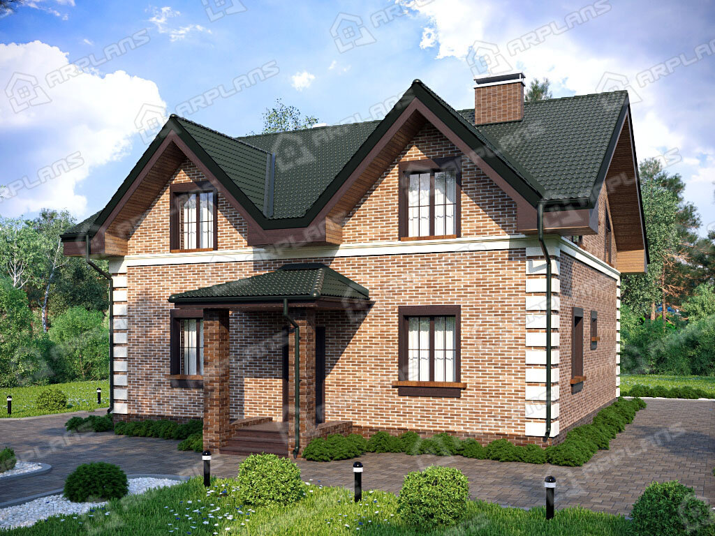 Фото 2 двухэтажного дома из газобетона с мансардой, 4 спальнями, кабинетом, газовой котельной. Источник arplans.ru Проект К-249
