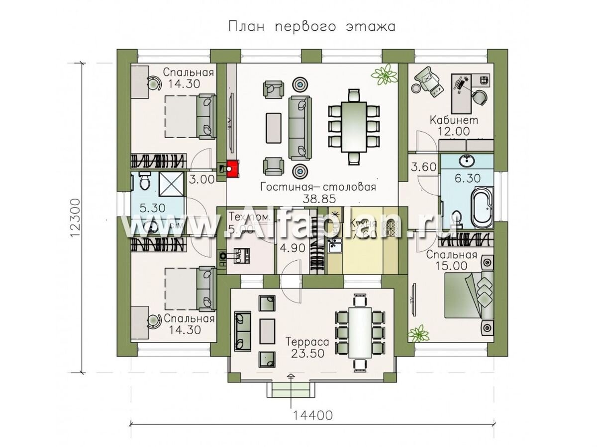 3 проекта одноэтажных домов из газобетона с 4 спальнями | Популярные ...