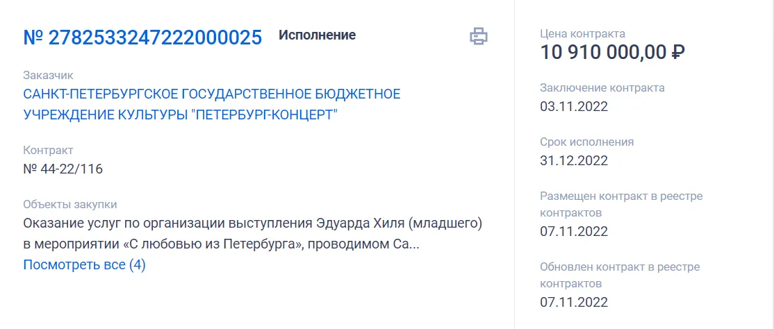 Скриншот с сайта государственных закупок