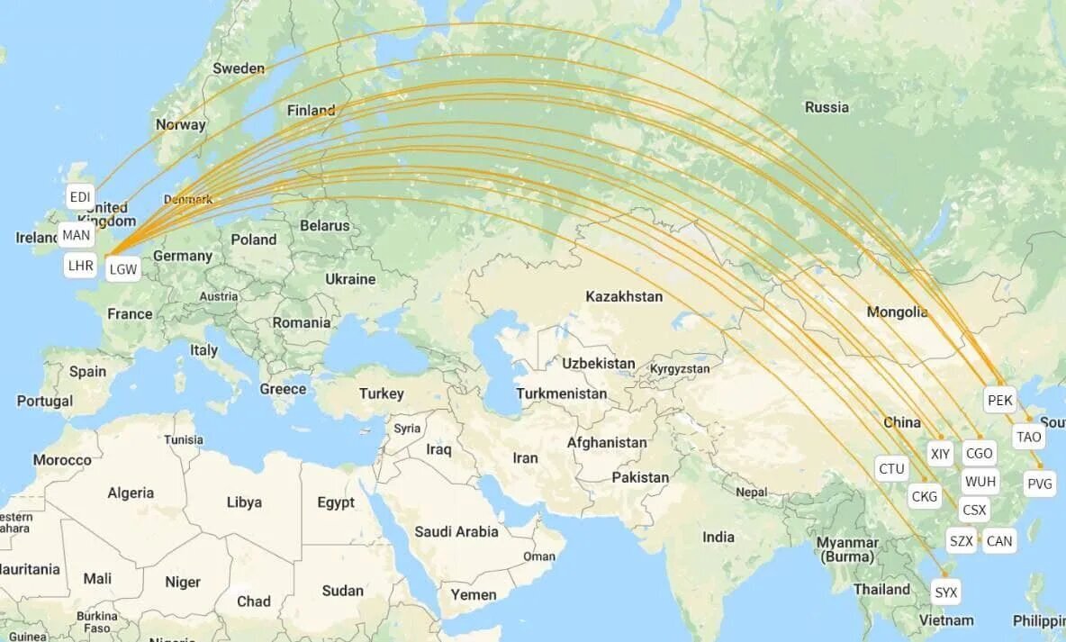 Карта полетов над россией