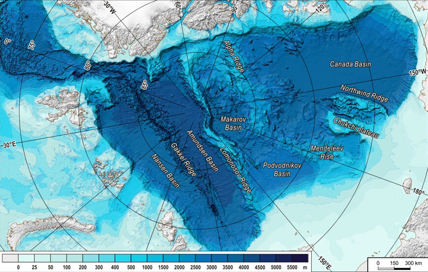 Карта морей и океанов мира с глубинами