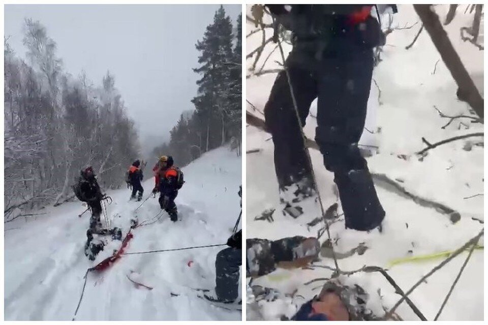     Сноубордиста с травмами обеих ног нашли и эвакуировали в безопасное место. Фото: стоп-кадр видео телеграм-канал «Эльбрус»