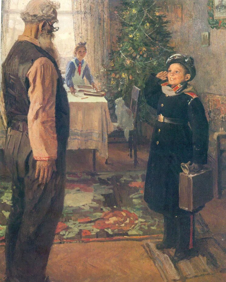 Федор Решетников. Прибыл на каникулы (фрагмент). 1948. Государственная Третьяковская галерея, Москва