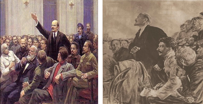 Художник не забыл показать, насколько старательно тов. Сталин записывает слова тов. Ленина в блокнот.