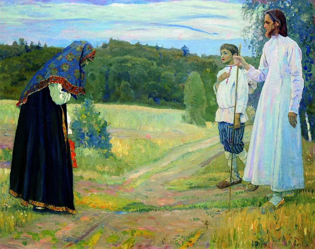 Михаил Нестеров.Путник. Фактура истории из сборника притч и христианских легенд "НЕ хлебом единым". 