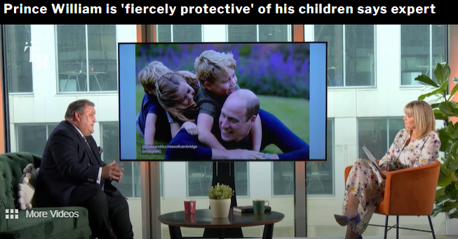 Cкриншот из видеоинтервью с королевским экспертом https://www.express.co.uk/news/royal/1603684/Prince-William-fury-Prince-George-Princess-Charlotte-Prince-Louis-photo-vn 